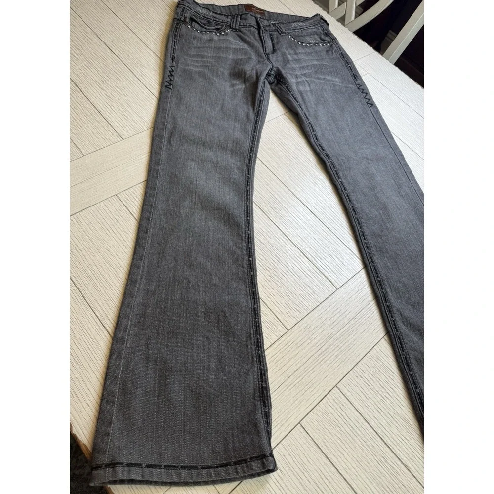 Jeans De Fleur Womens 7 Black Denim Embellished Mid Rise Bootcut‎ Jeans Retro
